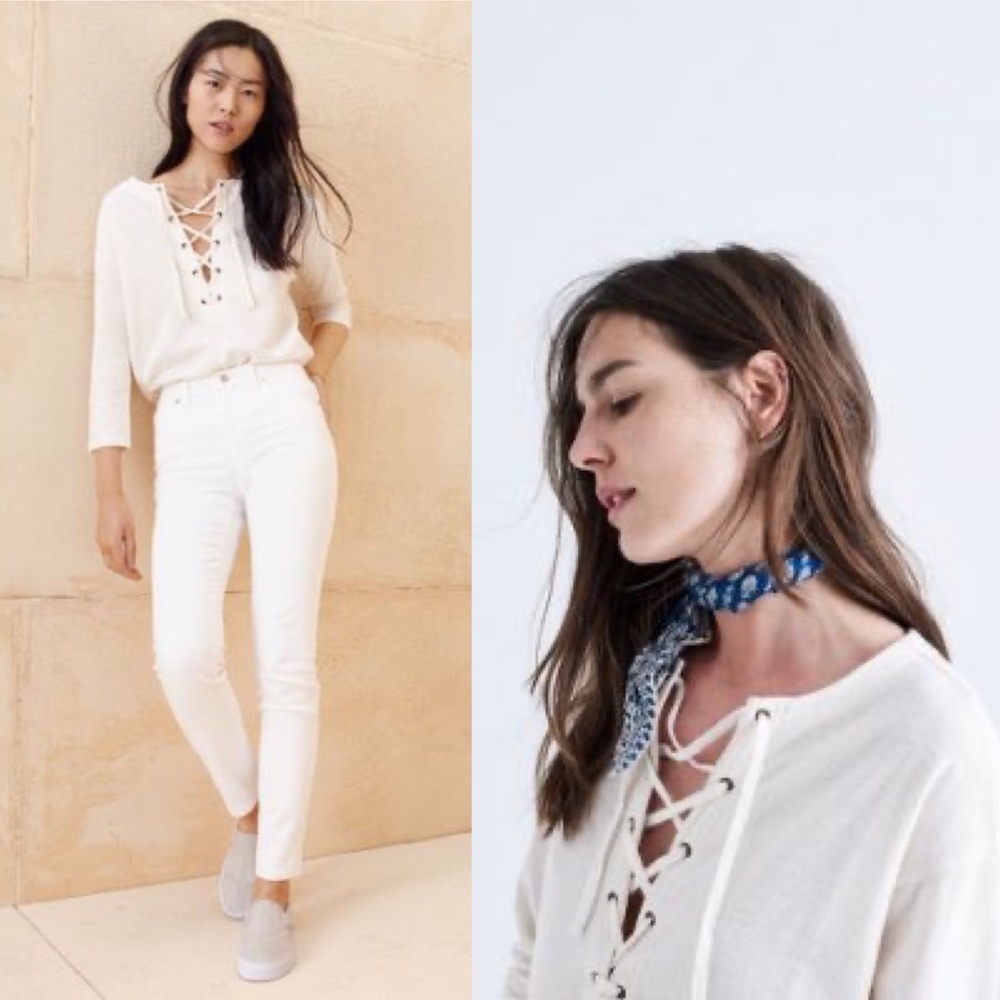 Madewell Libra Lace-Up White Beige top